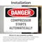 Signmission Compressor Starts Automatically Danger Sign, Vinyl Decal, 10in W x 7in L, 2PK OS-2PACK-DS-D-710-L-1642 - alternate 3